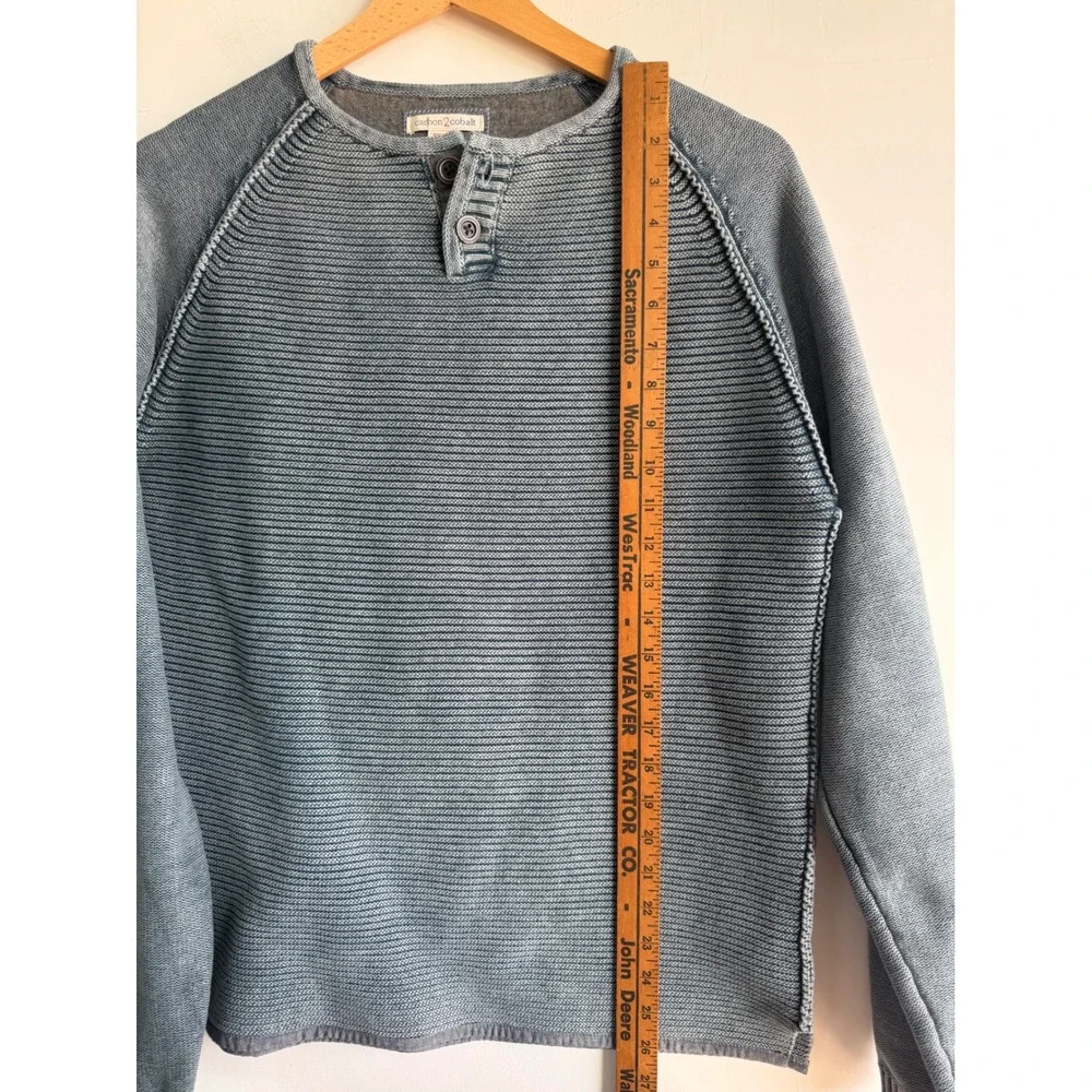 Carbon2Cobalt Effortless Henley Sweater Mens Medium Blue Grey Ribbed Cotton Knit